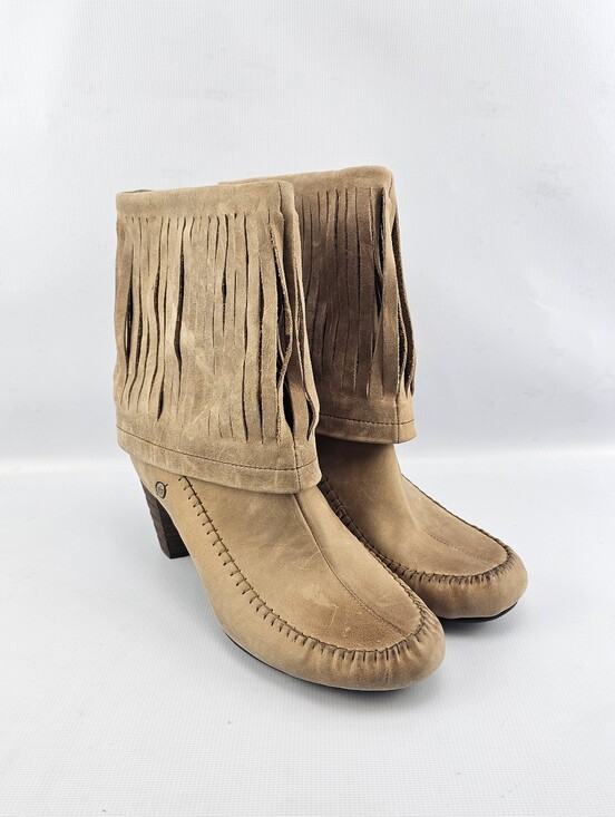 Born Shoes - Børn Banbury Fringe Moc Heeled Boots Tan Women's Size 10